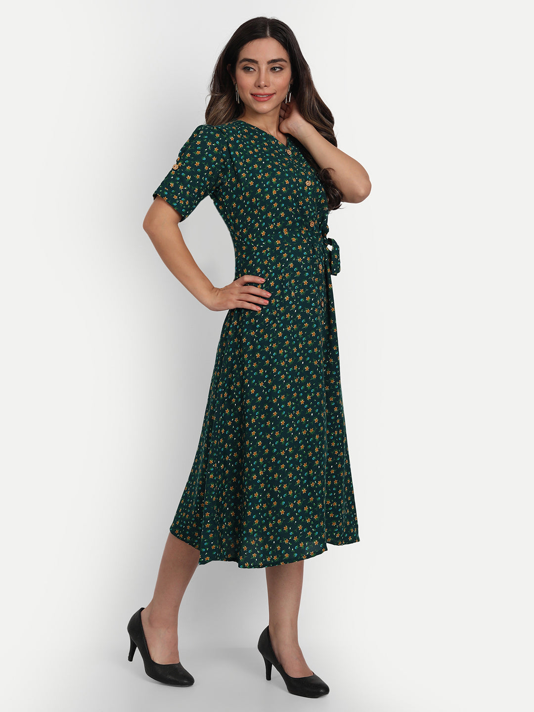 FLORAL PRINTED MIDI DRESS-GREEN