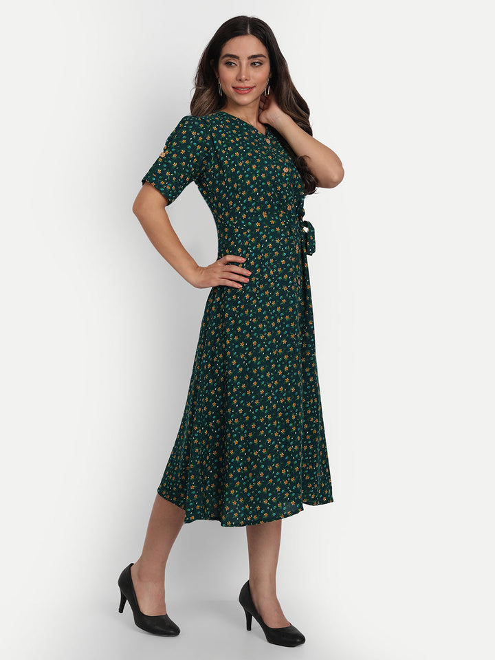 FLORAL PRINTED MIDI DRESS-GREEN