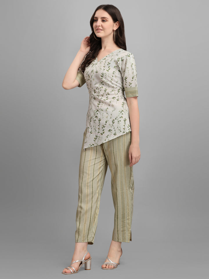 FLORAT PRINTED CLOTHING SET-BEIGE