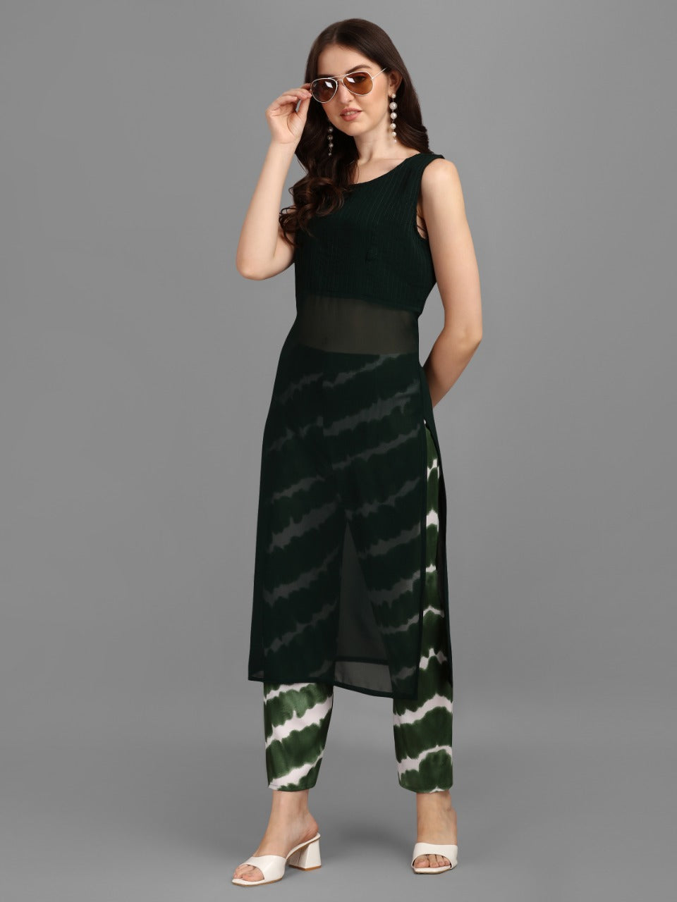 SOLID KURTI WITH PANT-GREEN