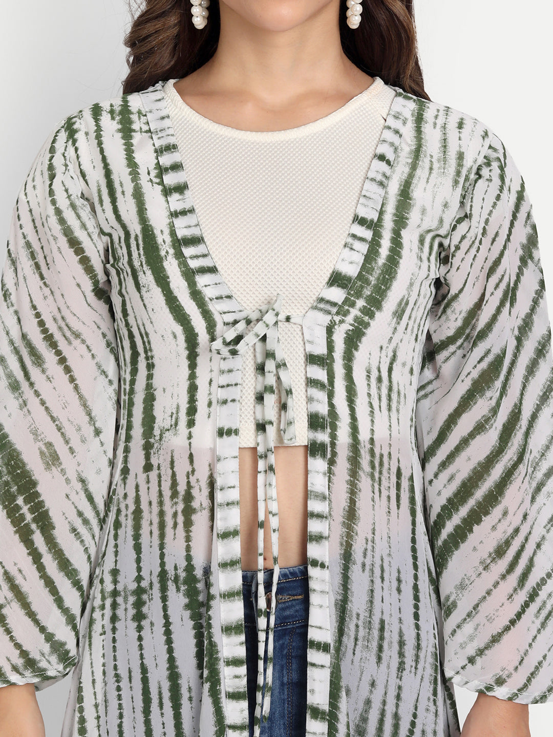 SHIBORI LONGLINE TIE-UPS SHRUG-GREEN