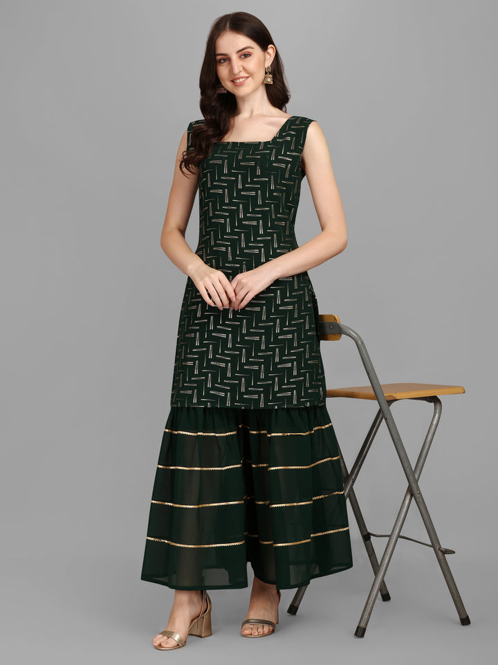 FOIL PRINTED SHARARA SET-GREEN