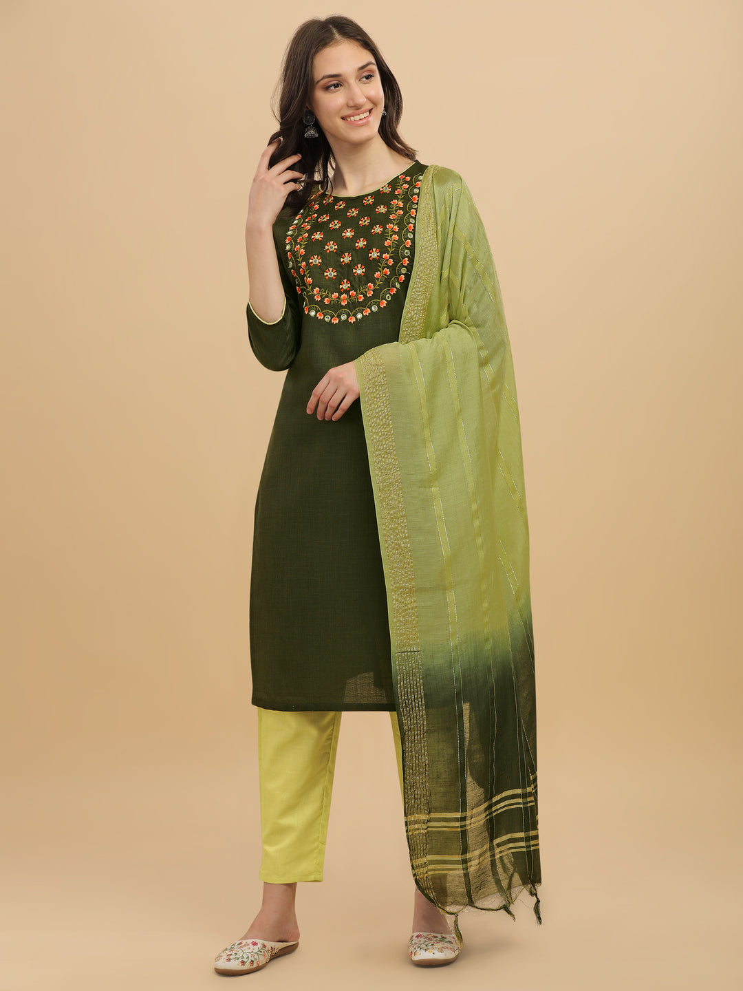 Regal Elegance: Embroidered Kurta, Pant, and Dupatta Set