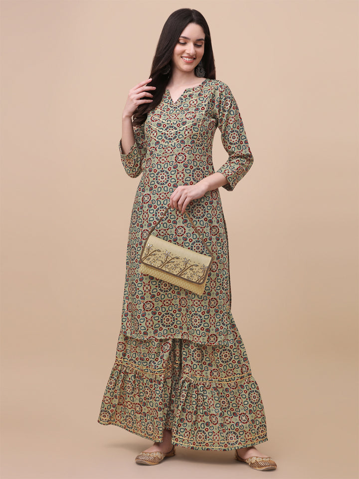 MULTI COLOR PRINTED SHARARA KURTI SET-BLUE