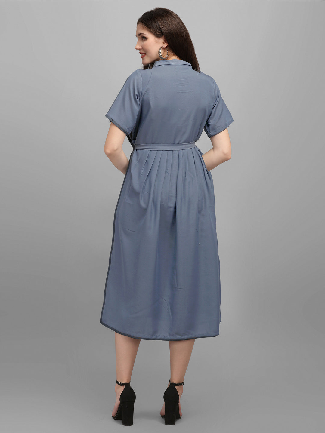 SOLID COLOURED SHIRT DRESS-GREY