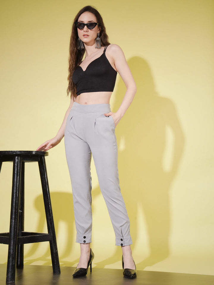 WOMEN SOLID PANT VINTAGE - GREY