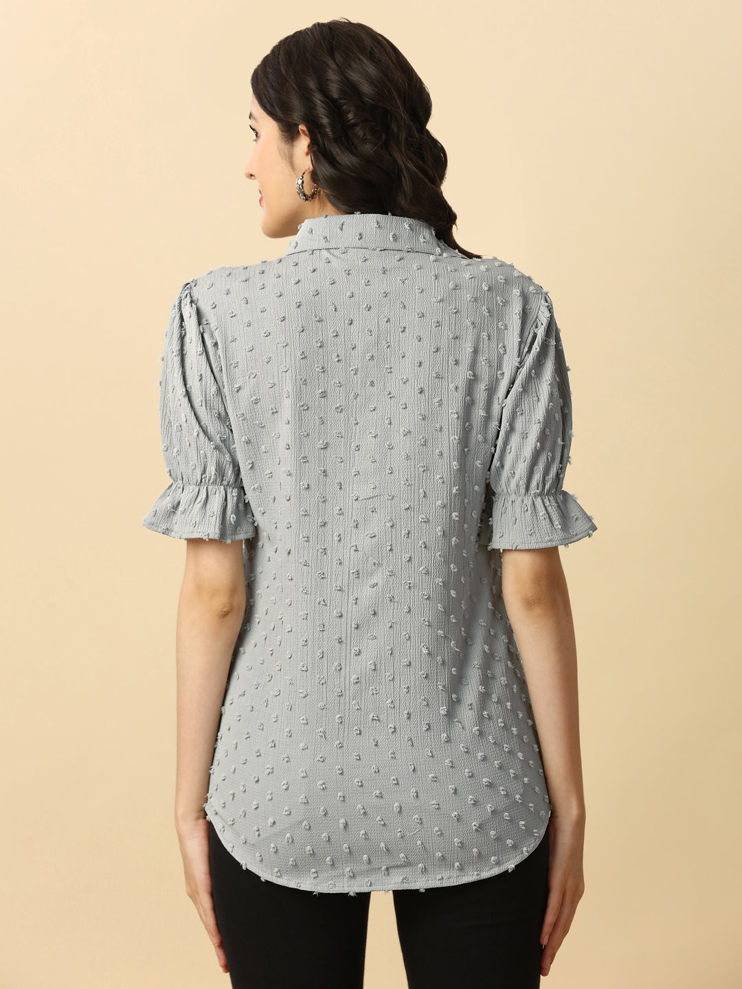 EMBELLISHED STRETCHABLE SHIRT - GREY