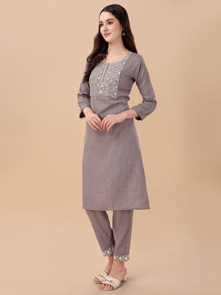 STRIPED PRINTED KURTI PANT SET-WINE