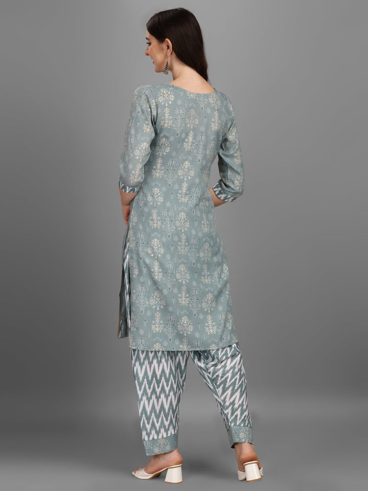 FLORAL PRINTED SALWAR KURTI SET-GREY