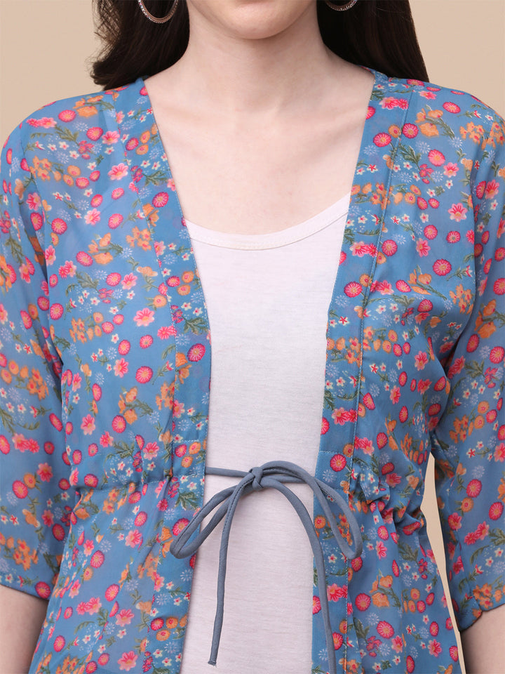 FLORAL PRINTED ELEGANT SHRUG -NAVY BLUE