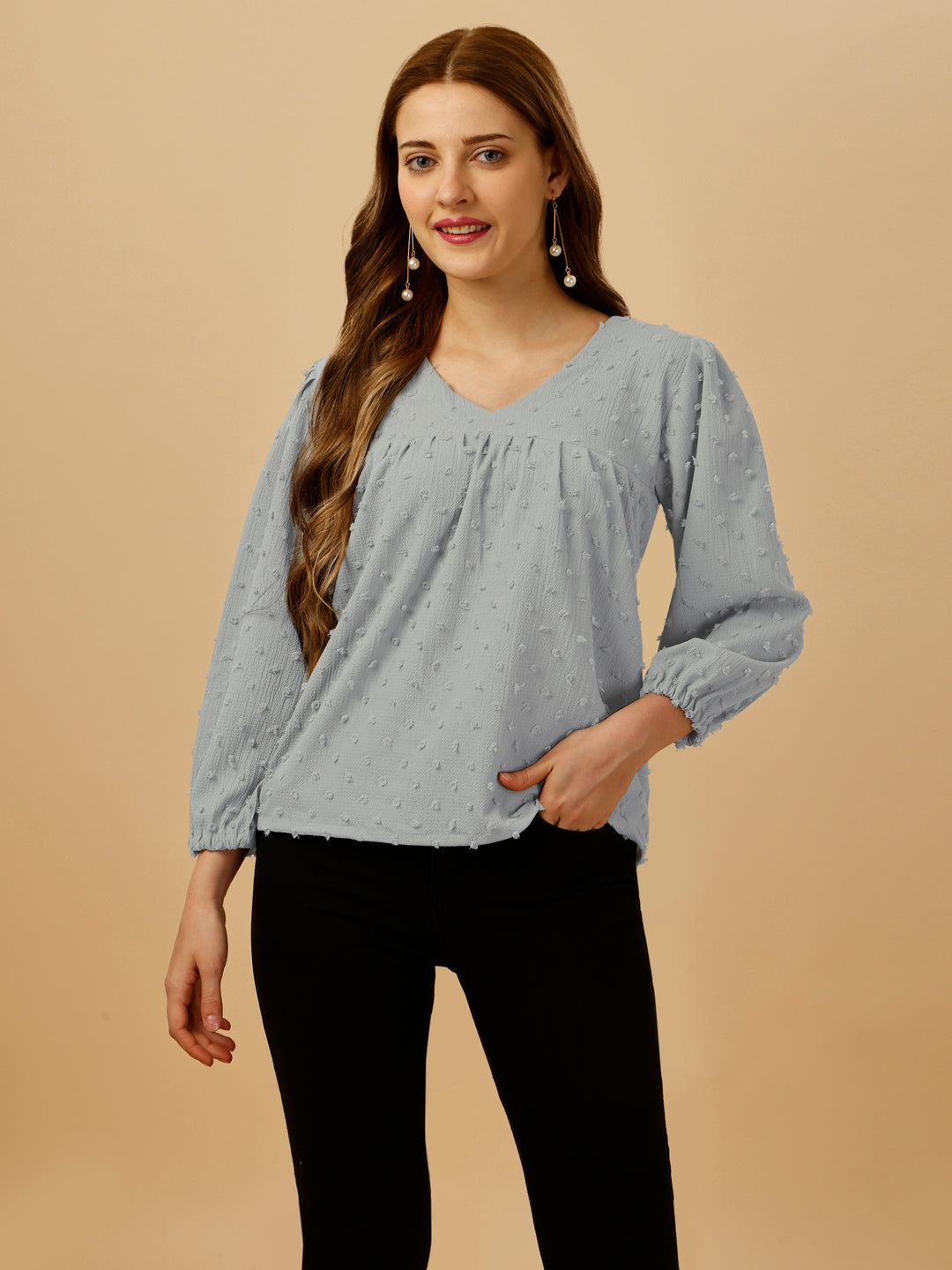 PASTEL EMBELLISHED TOP-GREY