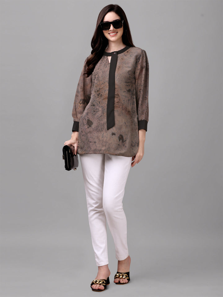 MARBLE PRINTED TOP-BROWN