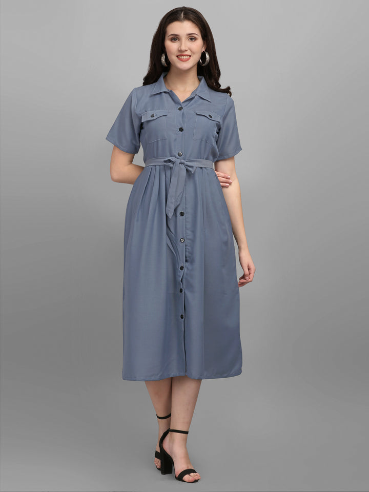 SOLID COLOURED SHIRT DRESS-GREY