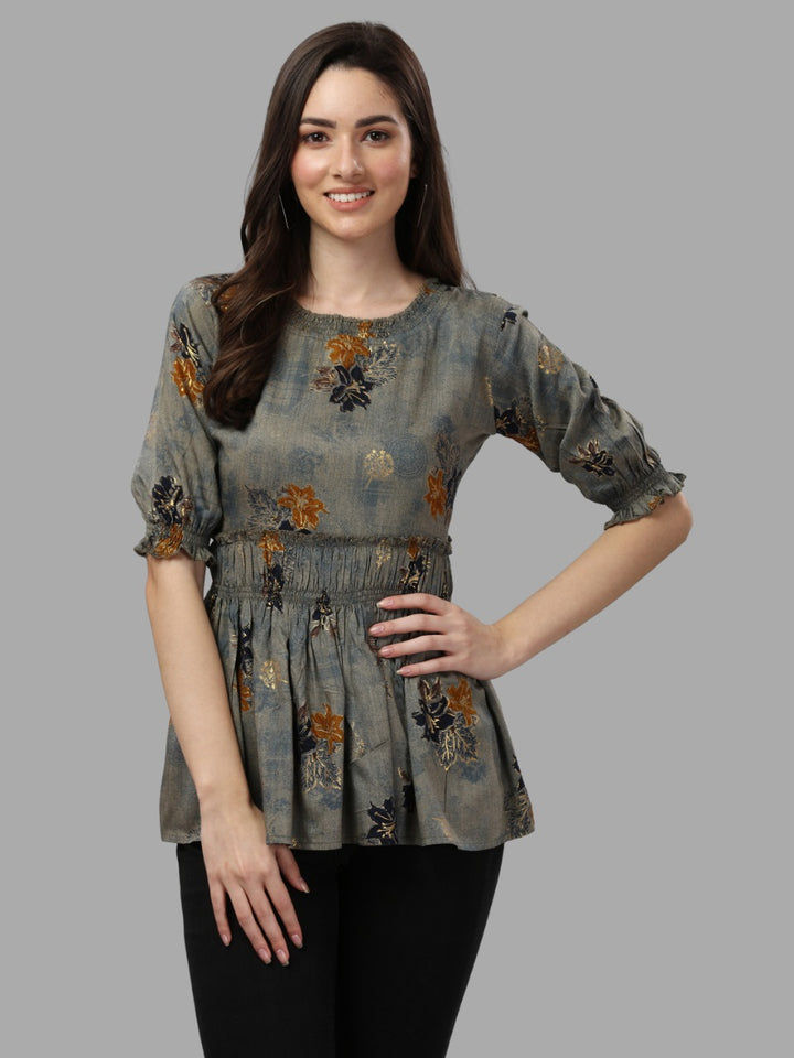 DARK FLORAL PRINTED TOP - BROWN