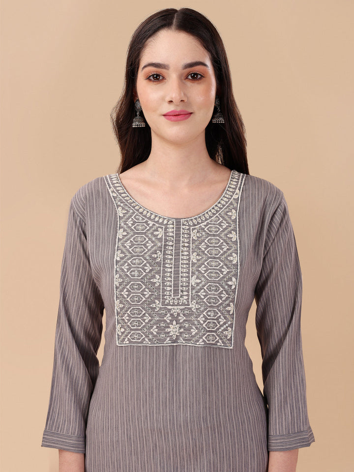 STRIPED PRINTED KURTI PANT SET-WINE