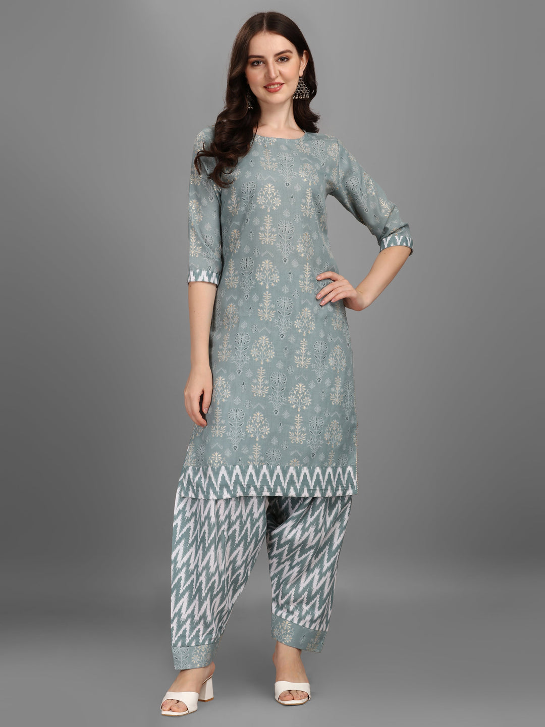 FLORAL PRINTED SALWAR KURTI SET-WINE