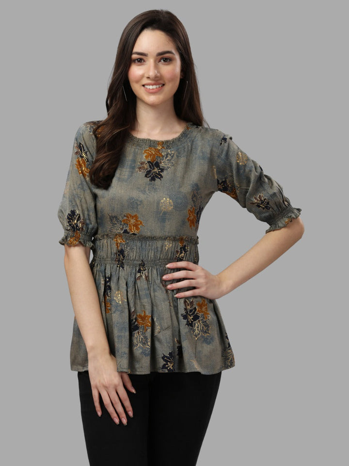 DARK FLORAL PRINTED TOP - GREY