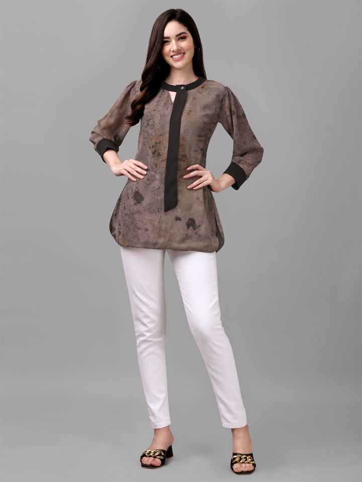 MARBLE PRINTED TOP-BROWN