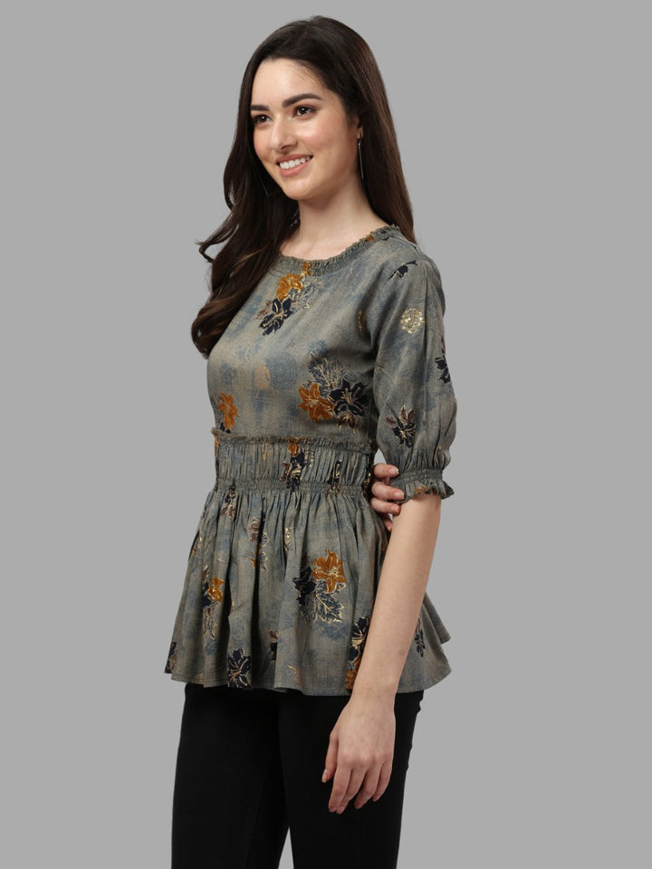 DARK FLORAL PRINTED TOP - GREY