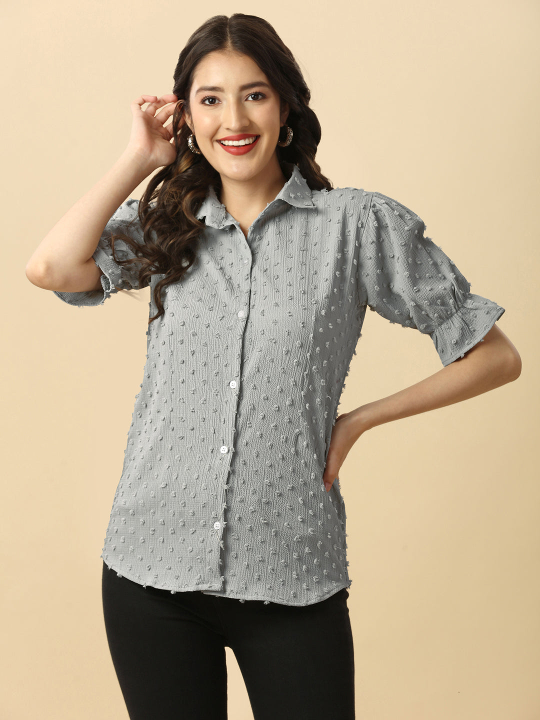 EMBELLISHED STRETCHABLE SHIRT - GREEN