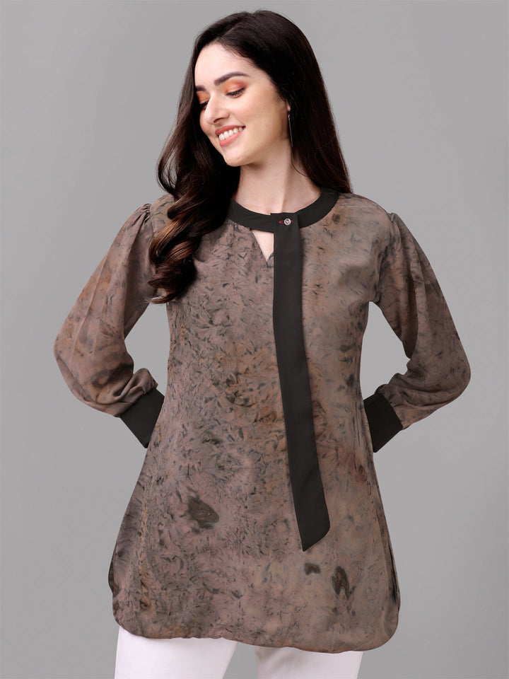 MARBLE PRINTED TOP-BROWN