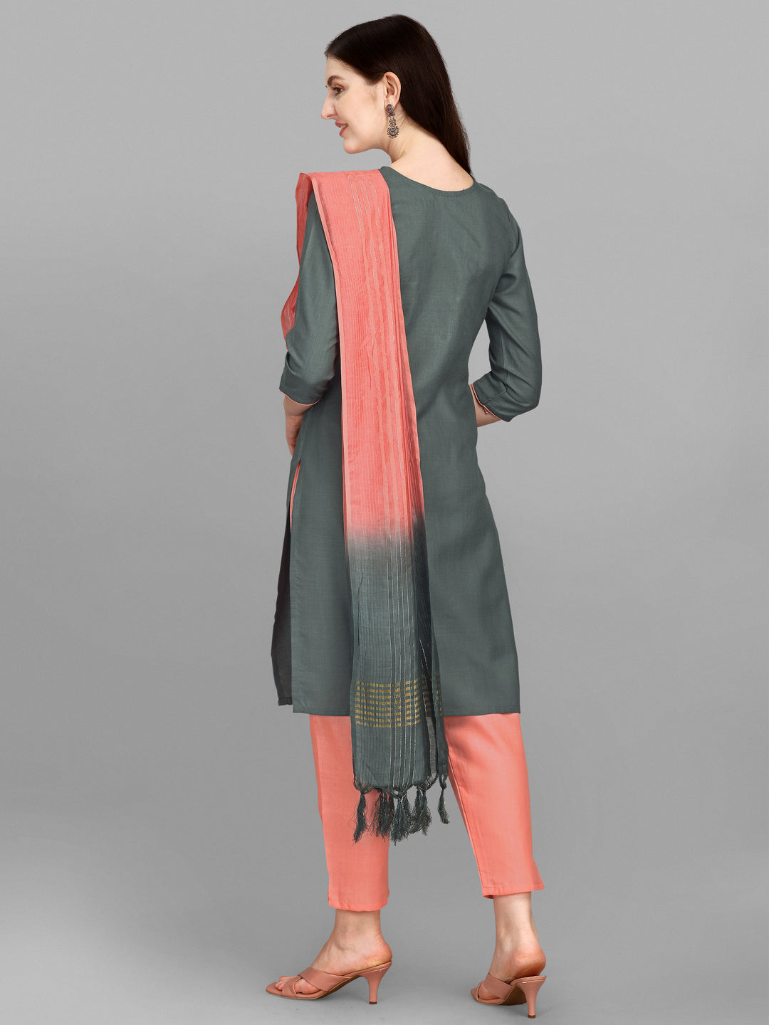 Ethnic Motifs Yoke Design Regular Thread Work Kurta With Trousers & Dupatta