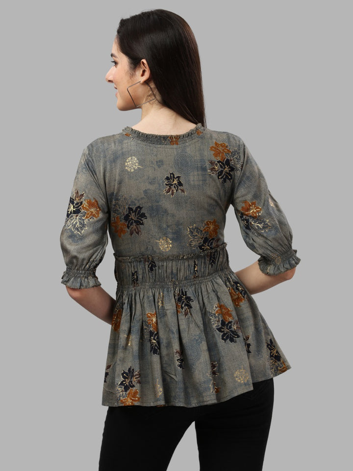 DARK FLORAL PRINTED TOP - BROWN