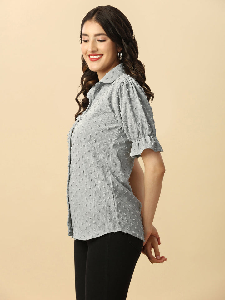 EMBELLISHED STRETCHABLE SHIRT - GREY