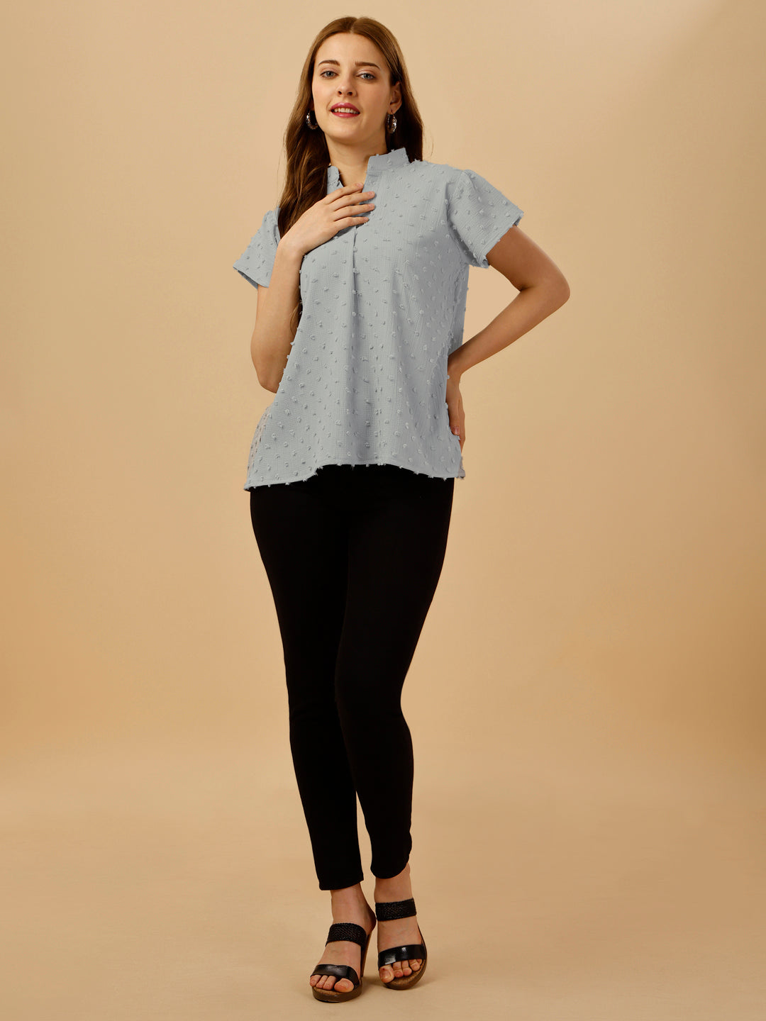 SHORT SLEEVE PASTEL TOP - GREY