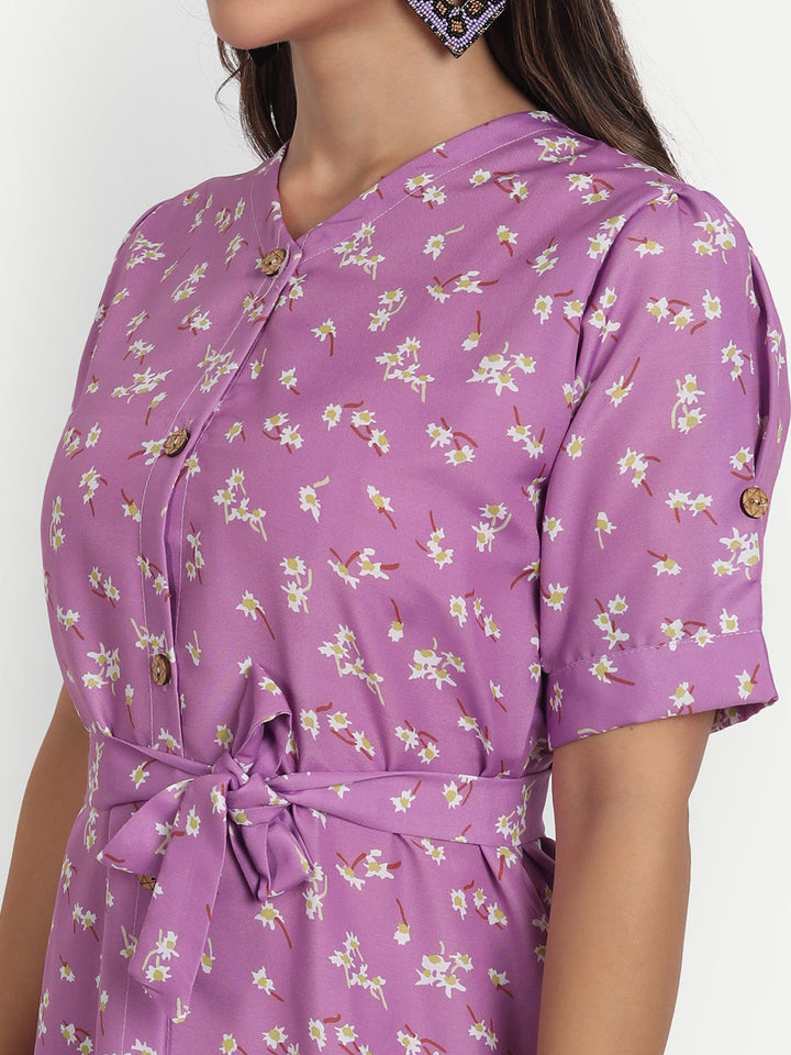 FLORAL PRINTED MIDI DRESS-LAVENDER