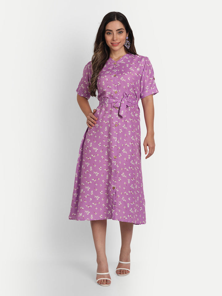 FLORAL PRINTED MIDI DRESS-LAVENDER