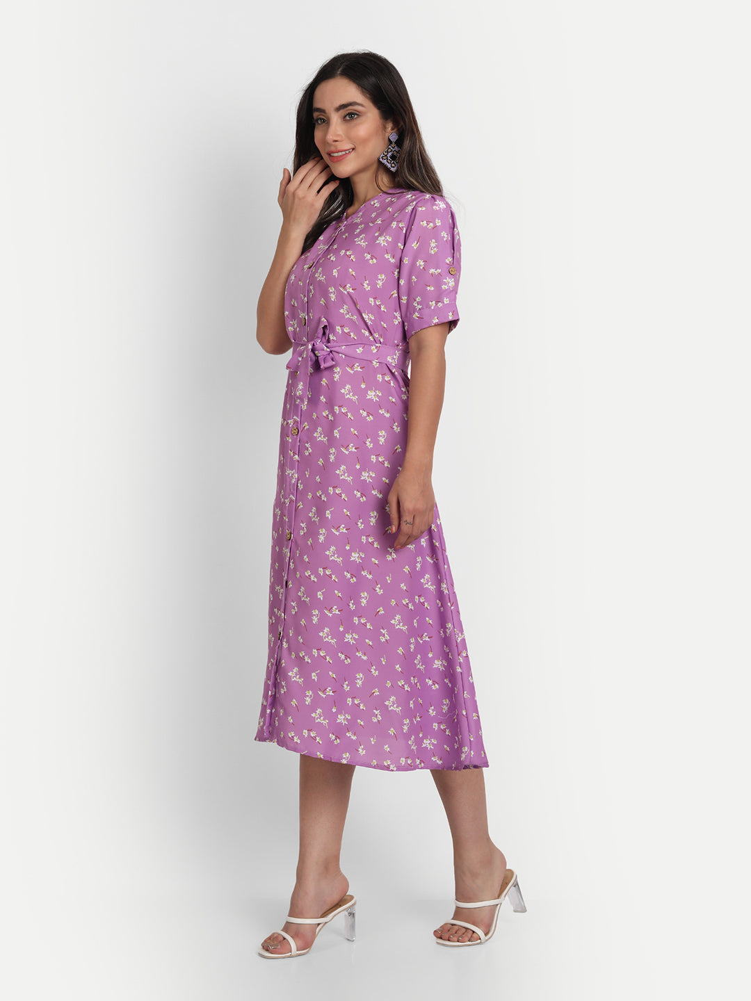 FLORAL PRINTED MIDI DRESS-LAVENDER