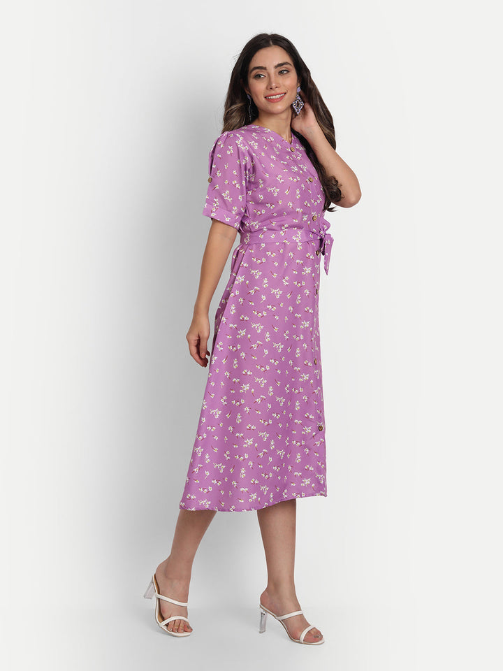 FLORAL PRINTED MIDI DRESS-LAVENDER