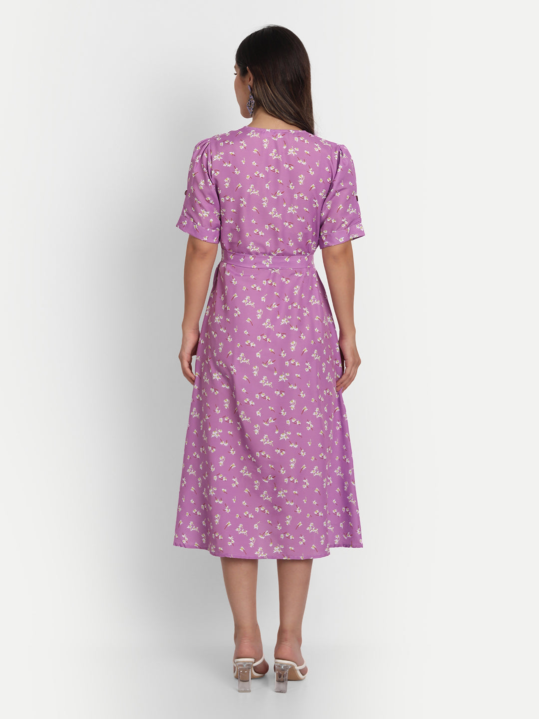 FLORAL PRINTED MIDI DRESS-LAVENDER