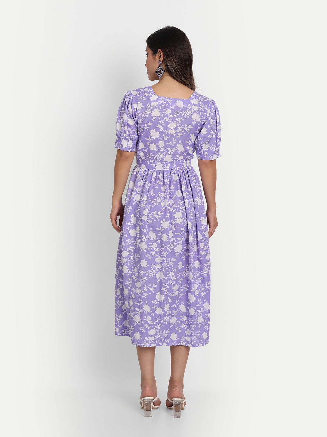 FLOWER PRINTED WITH BELT SELFIE DRESS-LAVENDER