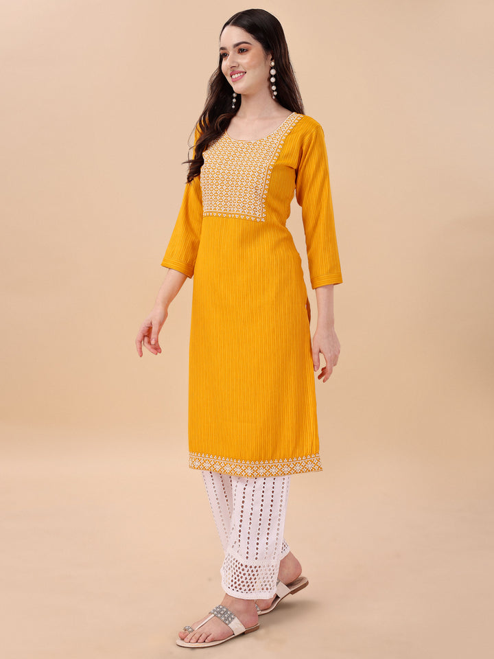 BROAD NECKED STRAIGHT EMBROIDERED  KURTI WITH PALAZZO -BLUE