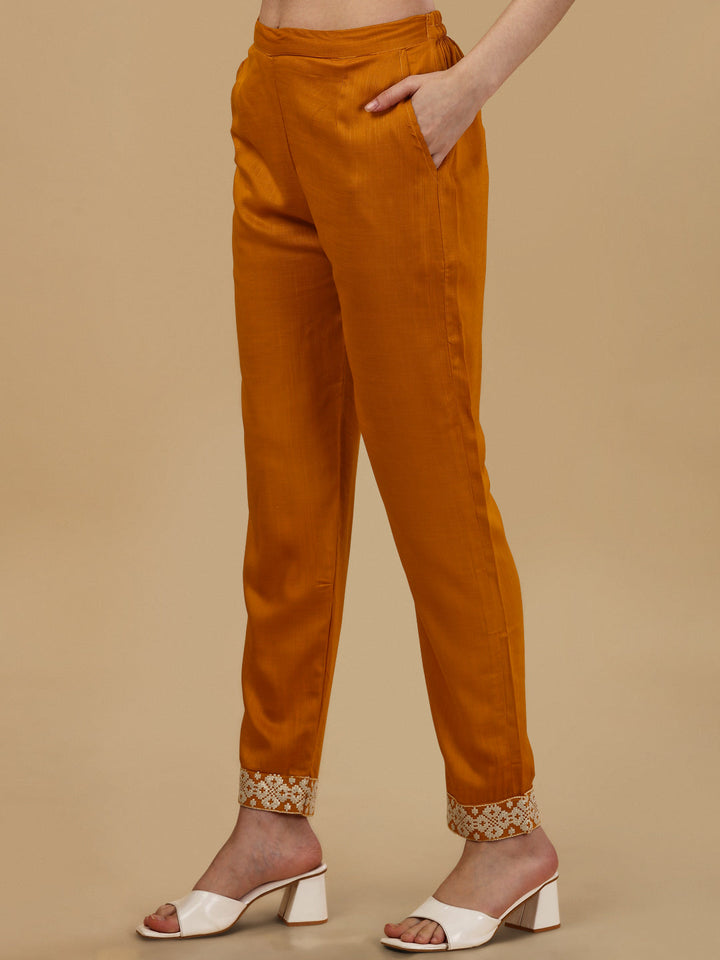 KURTI PANT SET WITH EMBROIDERY - YELLOW