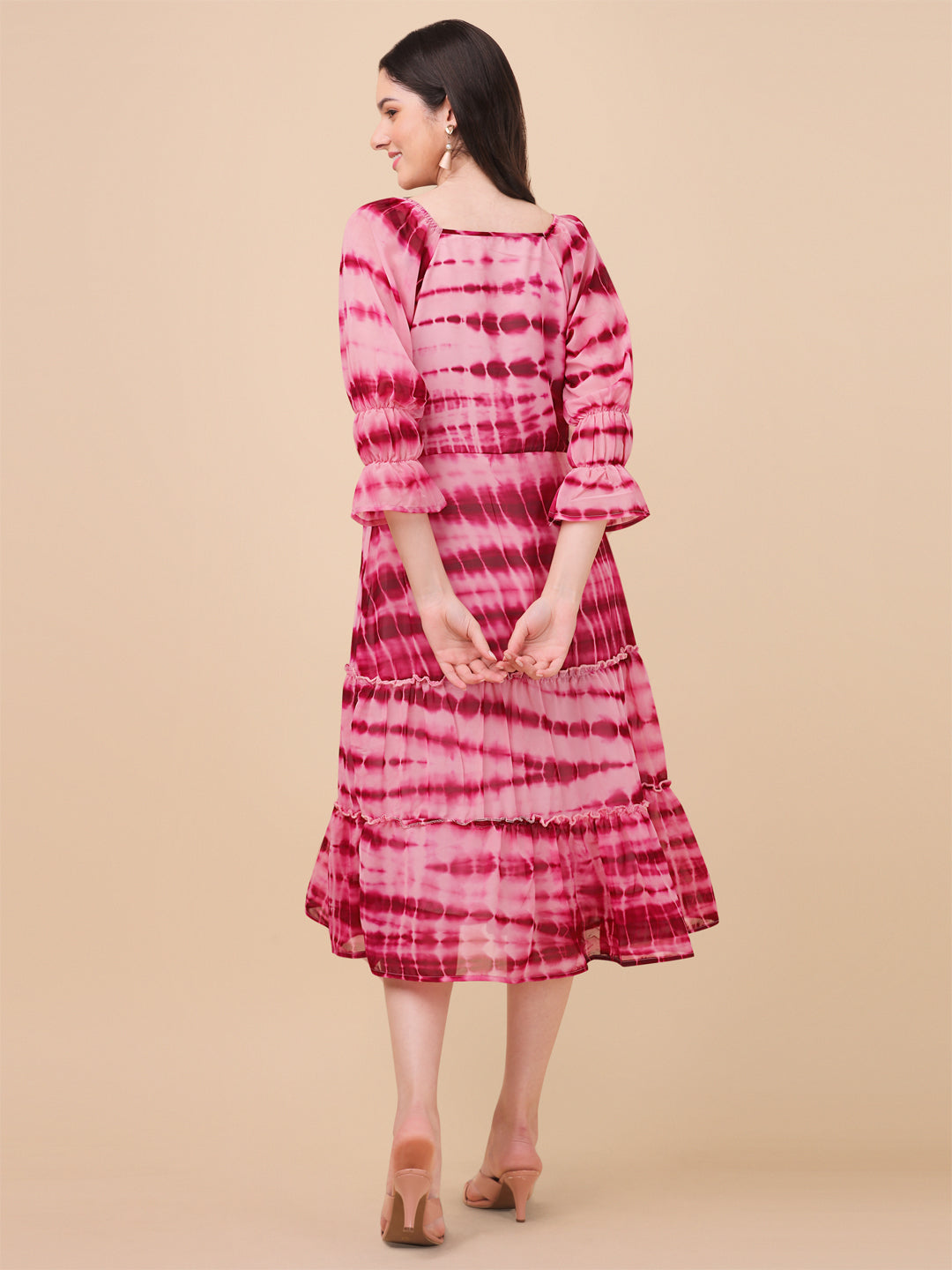 SHIBORI PRINTED MIDI DRESS-PINK