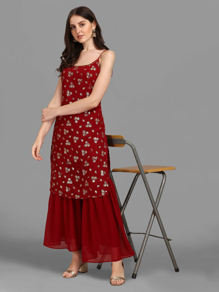 SHARARA KURTI SET WITH FOIL-RED