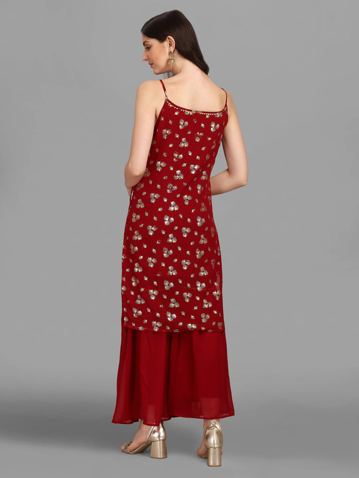 SHARARA KURTI SET WITH FOIL-RED