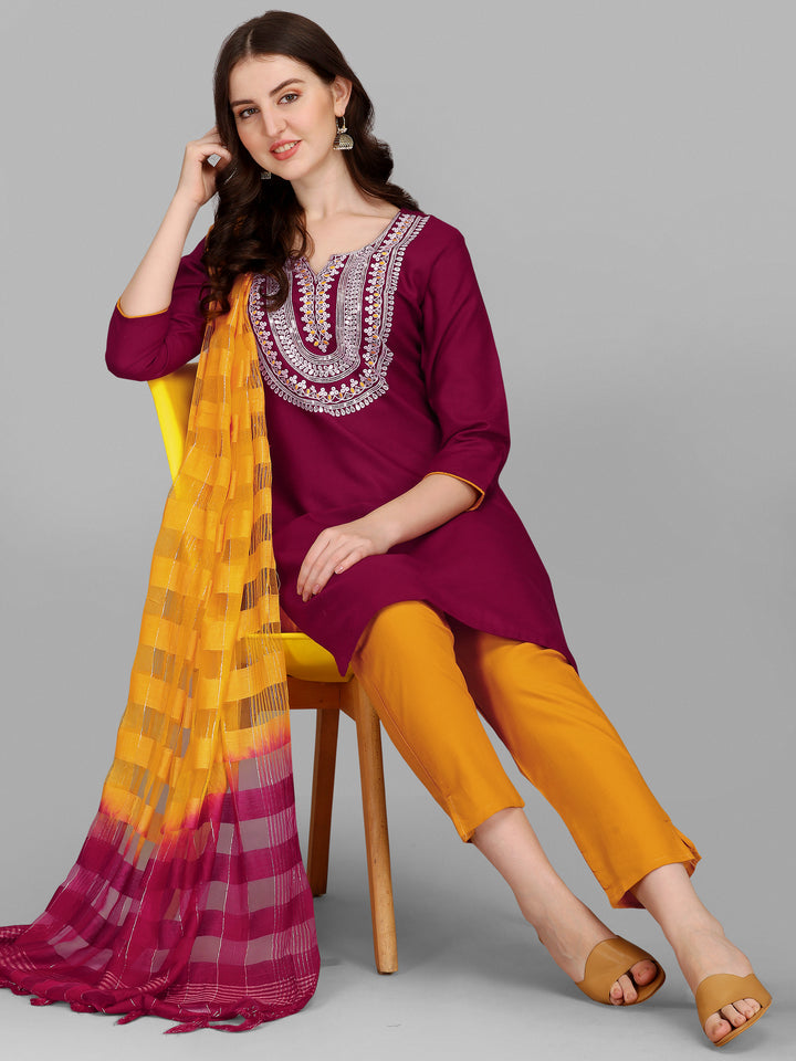 Embroidery Kurti Pant Dupatta Set