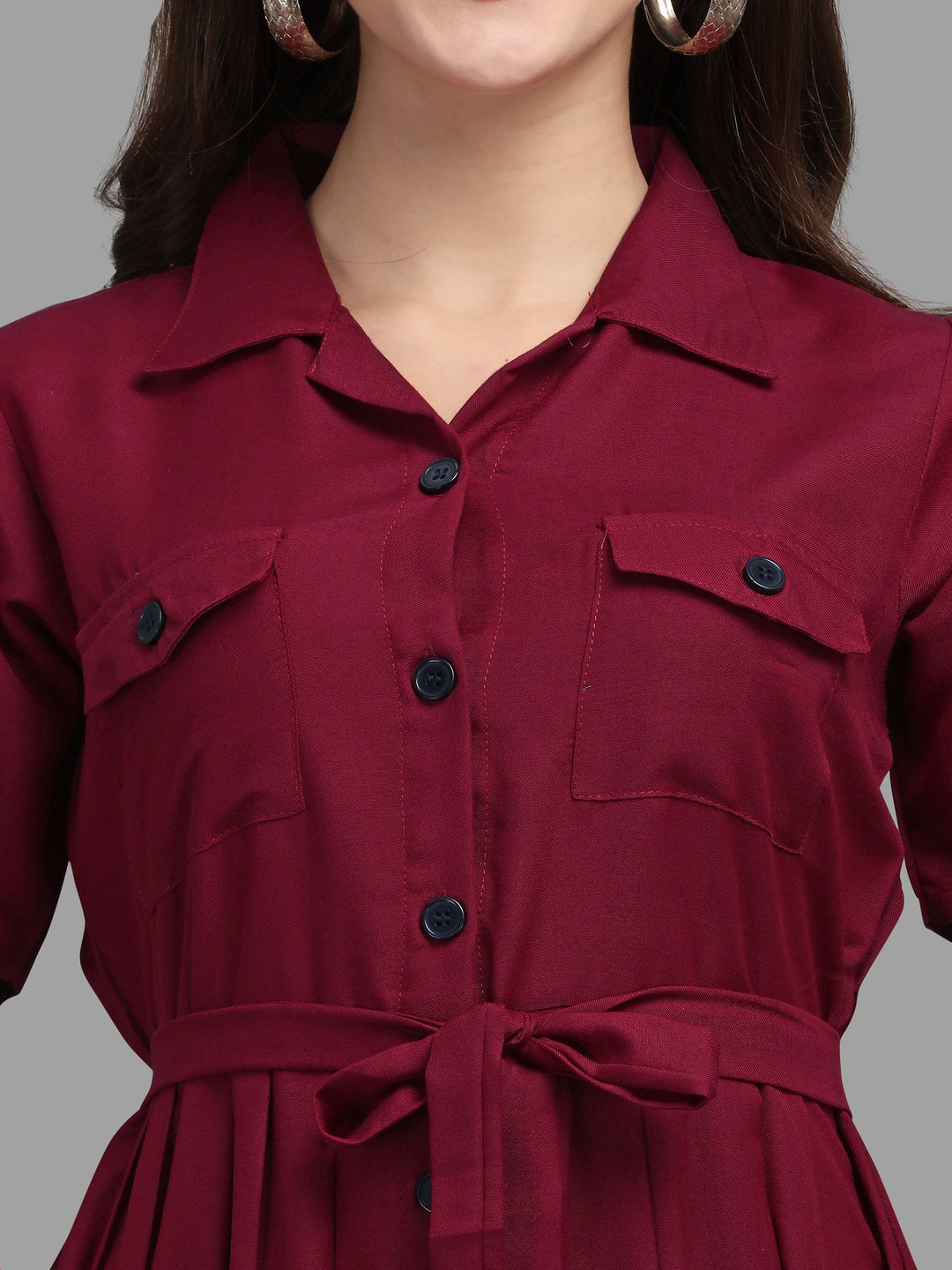 SOLID COLOURED SHIRT DRESS-WINE