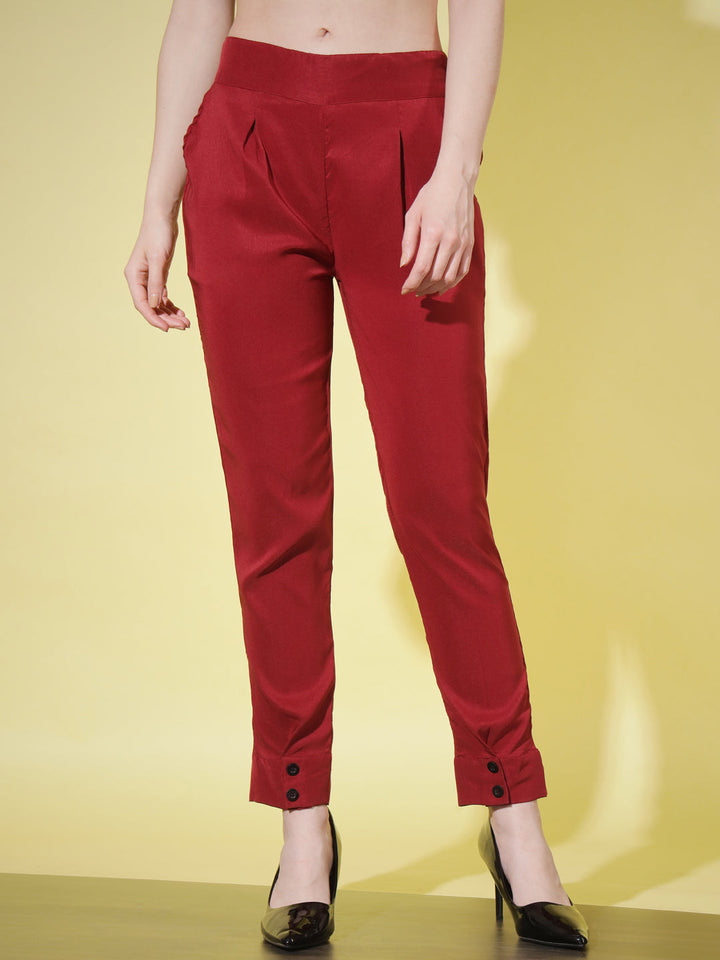 WOMEN SOLID PANT VINTAGE - RED