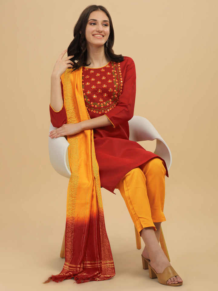 Regal Elegance: Embroidered Kurta, Pant, and Dupatta Set