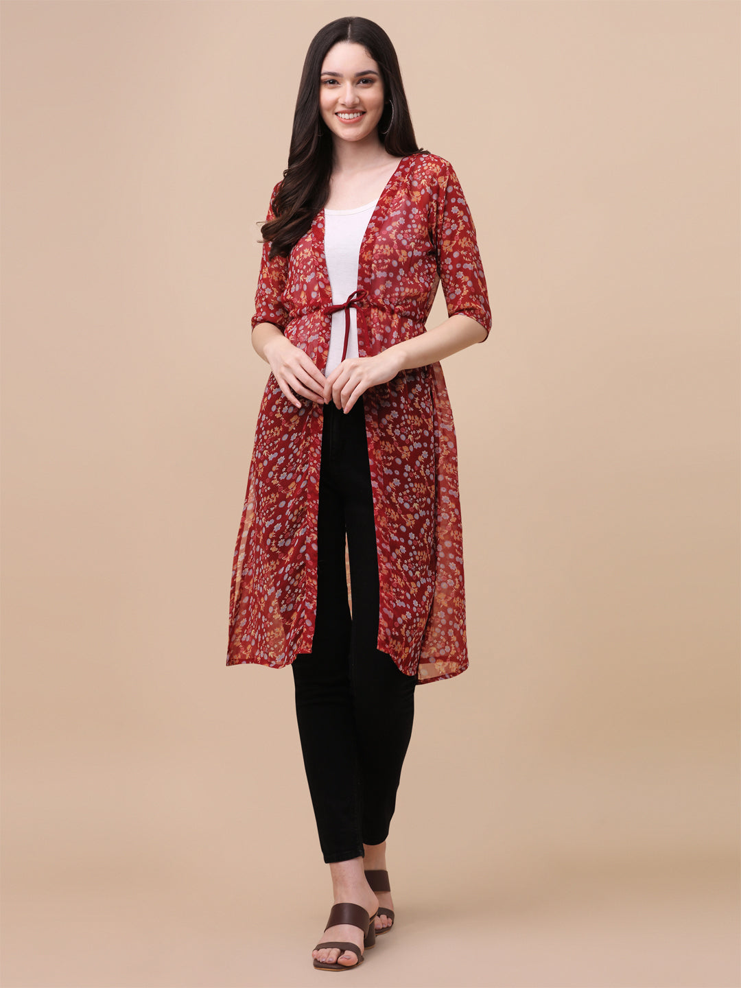 FLORAL PRINTED ELEGANT SHRUG-BLACK