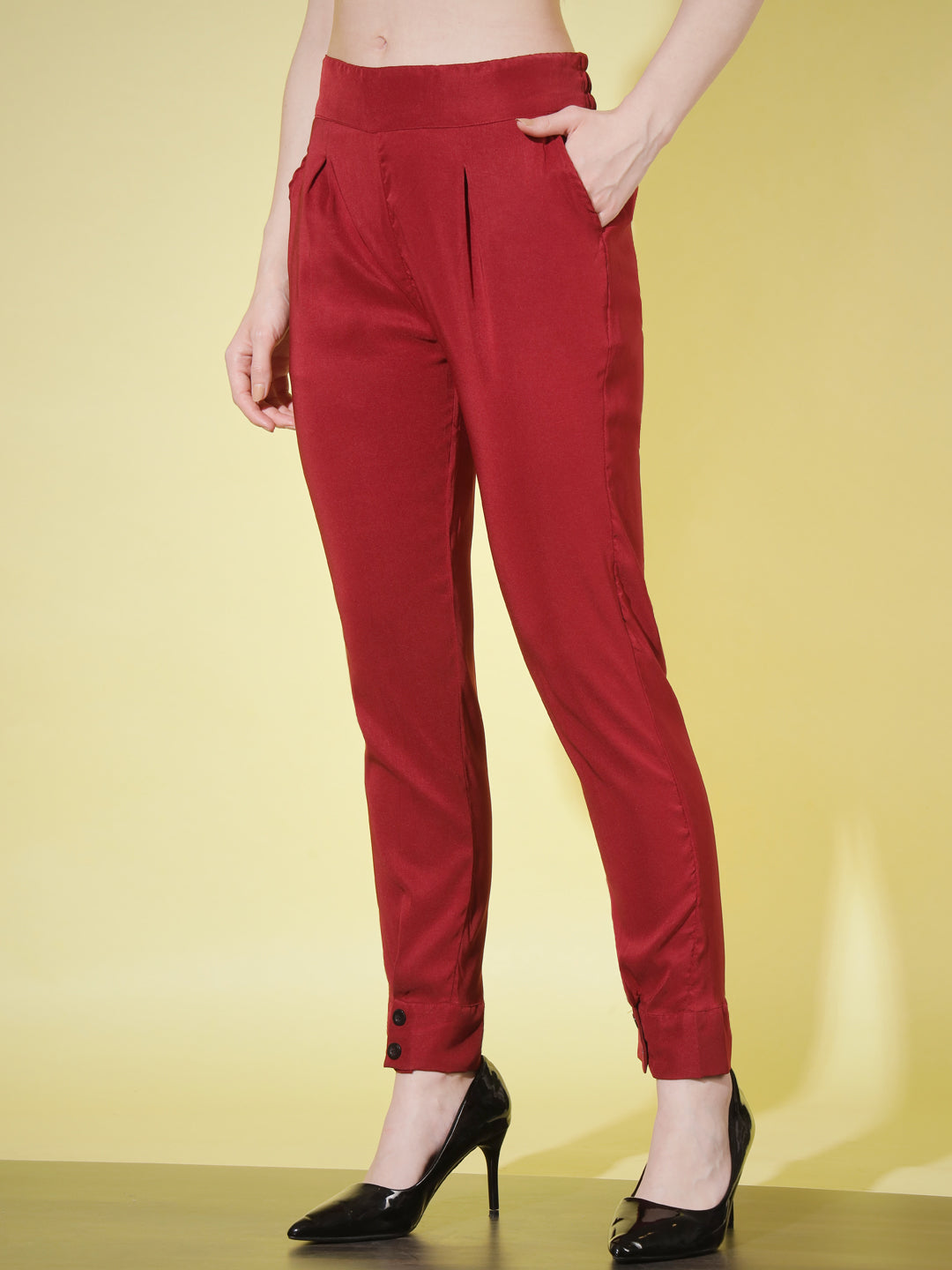 WOMEN SOLID PANT VINTAGE - RED