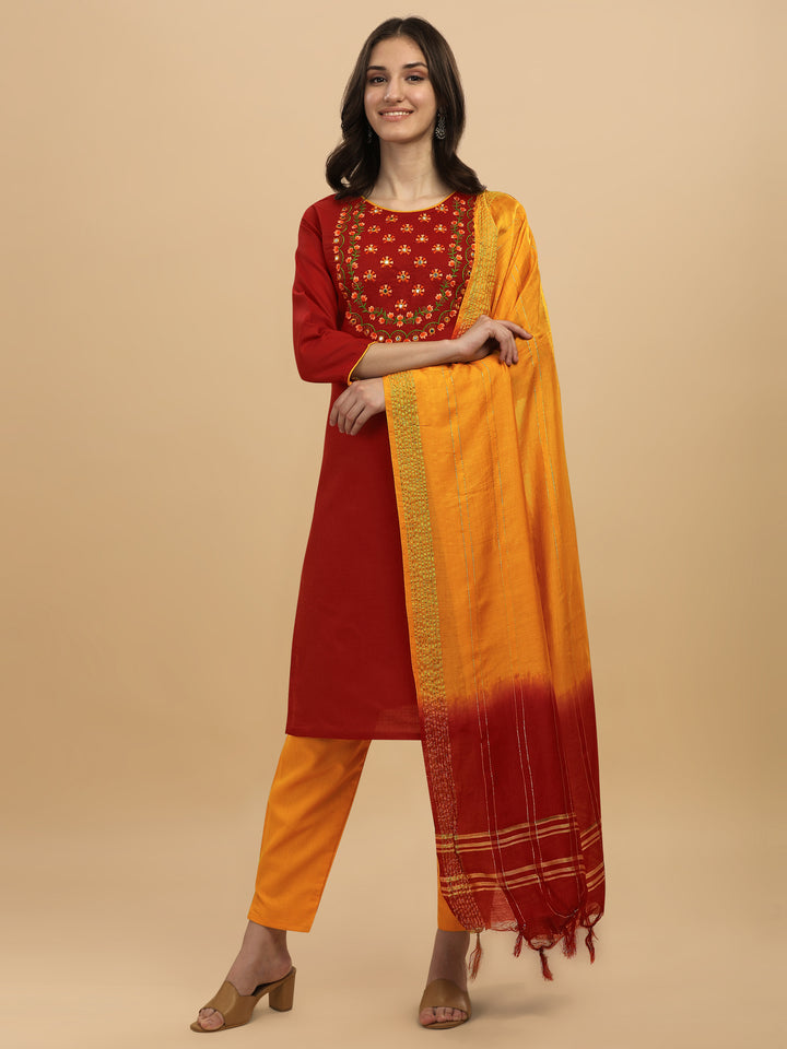 Regal Elegance: Embroidered Kurta, Pant, and Dupatta Set