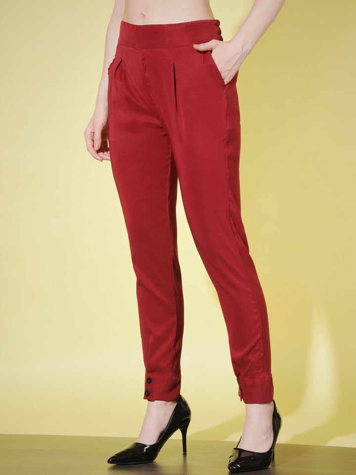 WOMEN SOLID PANT VINTAGE - MAROON