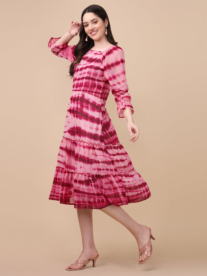 SHIBORI PRINTED MIDI DRESS-PINK