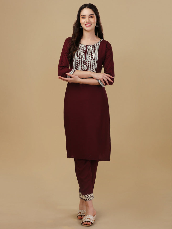 KURTI PANT SET WITH EMBROIDERY-DARK GREY